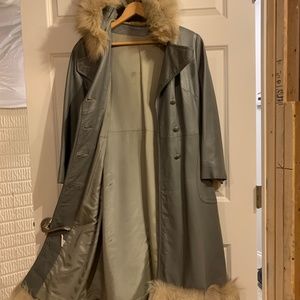 Vintage Leather Coat with FOX trim